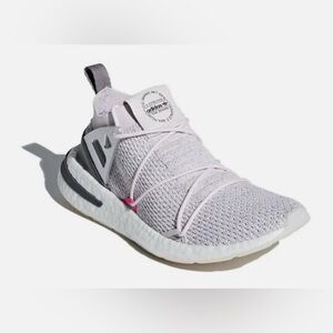Adidas Pink and Silver Athletic Shoes with Lace-Up Closure
